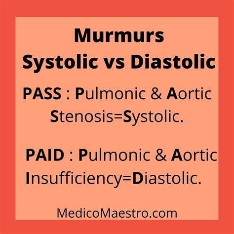 systolic versus diastolic murmurs easy mnemonic medicomaestro
