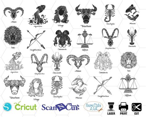 Zodiac Signs Svg Files Horoscope Sign Outline Svg Zodiac Cricut