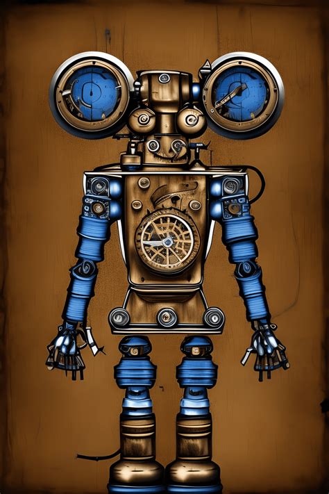Steampunk Robot Blueprint Graphic · Creative Fabrica