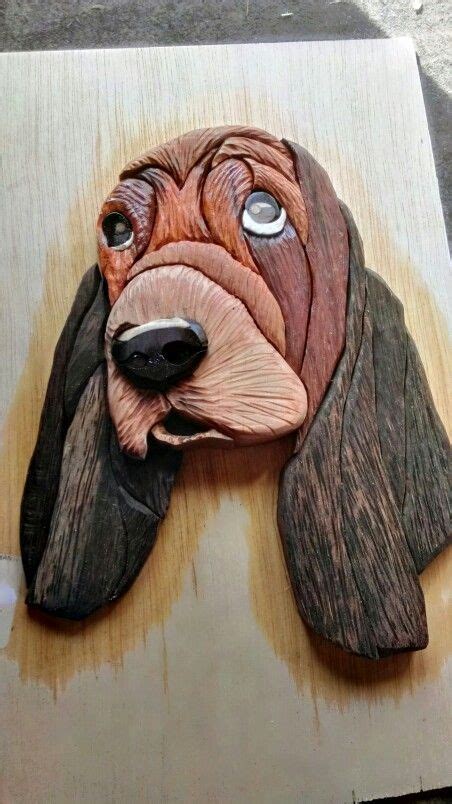 Custom Intarsia Dog Portrait Basset Hound Escultura Em Madeira Arte