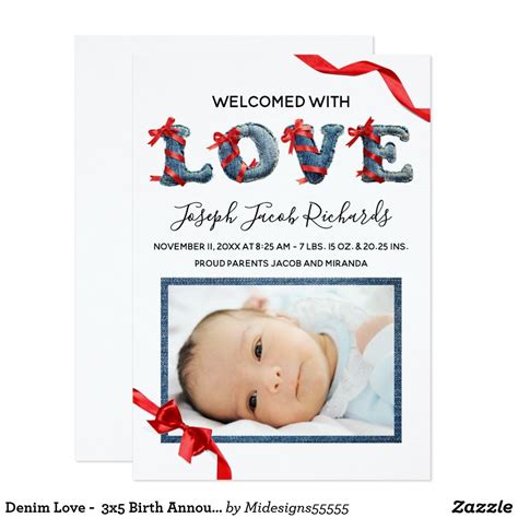 Denim Love - 3x5 Birth Announcement | Zazzle.com | Birth announcement, Announcement, Birth