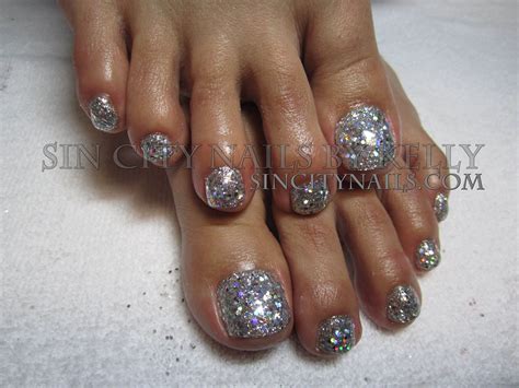 Gorgeous Silver Gel Glitter Toes Glitter Toes Glitter Nail Art Cute