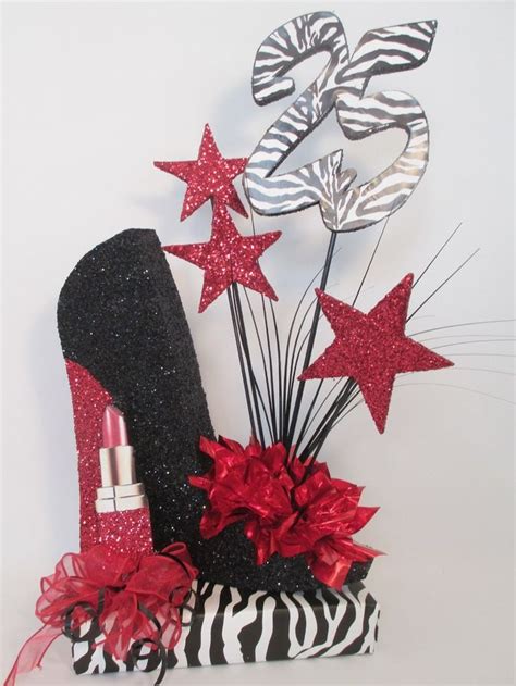High Heel Shoe Centerpiece With Lipstick Stars And Optional Print 50th