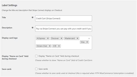 Label Settings Yith Stripe Connect For Woocommerce
