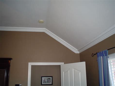 If it's a barrel vaulted ceiling, i can tell you it looks. slanted crown molding | Crown molding in bedroom, Crown ...