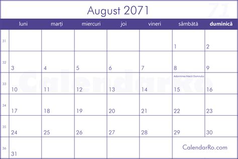 Calendar August 2071