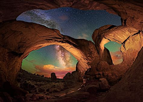Nature Landscape Milky Way Starry Night Desert Rock Erosion Arches