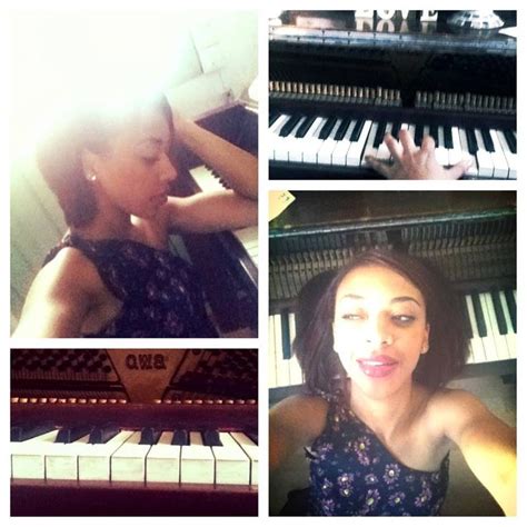 Four Different Pictures Of A Woman Sitting At A Piano