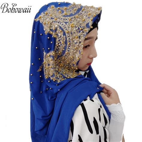 bohowaii muslim women hijab headscarf 25 colors chiffon hidjab femme pearl sequins long scarfs