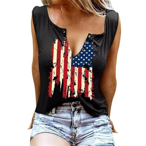 American Flag Tank Tops For Women 4th Of July Shirts Ring Hole Sleeveless T Shirt Patriotic Tees