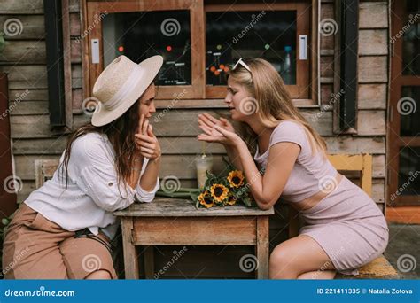 Two Lesbians Have A Date In Cafe Stock Image Image Of Cute Friends 221411335