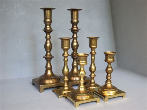 Vintage weighted brass candlestick candle holders pair with prism holes. Vintage Brass Candle Holders Set of 6 / 3 Pair of Candlesticks