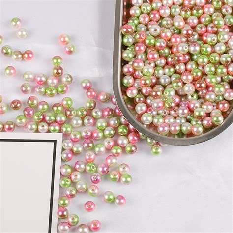 Size 4 6 8 10mm Plastic Abs Imitation Pearls Loose Beads Pink White Light Green Series Diy