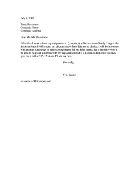 sample  resignation letter  notice    letter