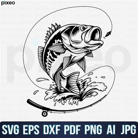 Fishing Clip Art Svg Bass Vector Files Clipart File Png Large Etsy My