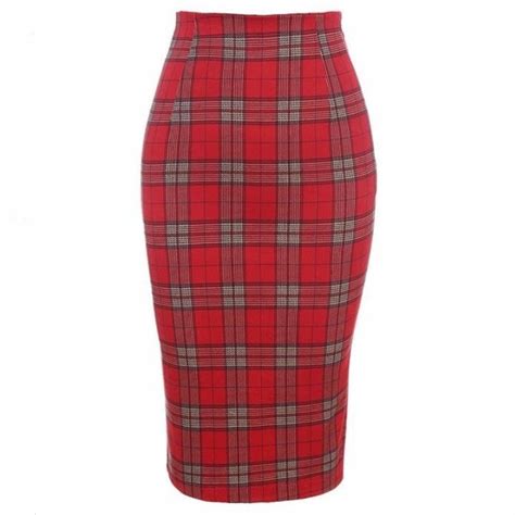 Red High Waist Plaid Women Pencil Skirt Daisy Dress For Less Women