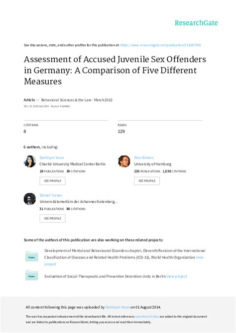 Pdf Assessment Of Accused Juvenile Sex Offenders In Germany A Comparison Of Five Different