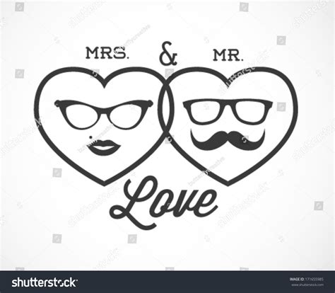 Mrs And Mr Love Vector Illustration In Vintage Style Valentines Day