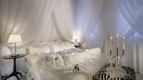 Download Wallpaper 1920x1080 Bedroom Bed White Candles