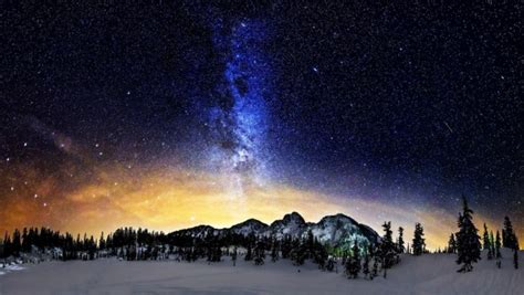 Млечный путь над снежными горами Обои для рабочего стола картинки