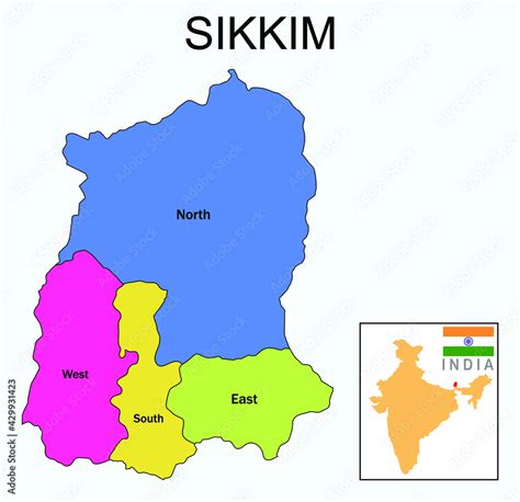 Sikkim Map Highlight Sikkim Map On India Map With A Boundary Line