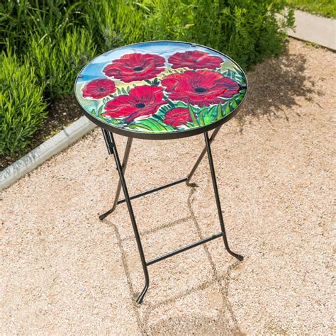Folding Glass Table Garden Outdoor Patio Decoration Painted Round Top Christow 5031470232474 Ebay