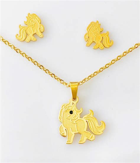 Collar Unicornio Con Aretes Y Cadena De Oro Lam 18k 34800 En