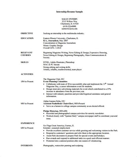 Internship resume template the template below can be used to help you structure your own resume. free 7 sample internship resume templates in pdf word ...