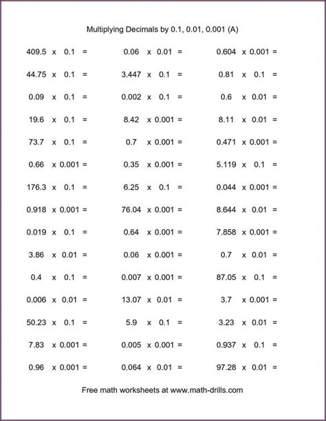 Multiplying And Dividing With Decimals Worksheet