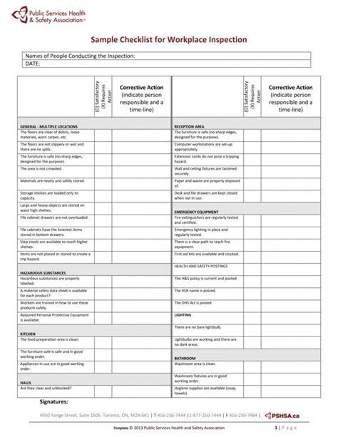 Editable Workplace Inspection Checklist Examples Pdf Examples
