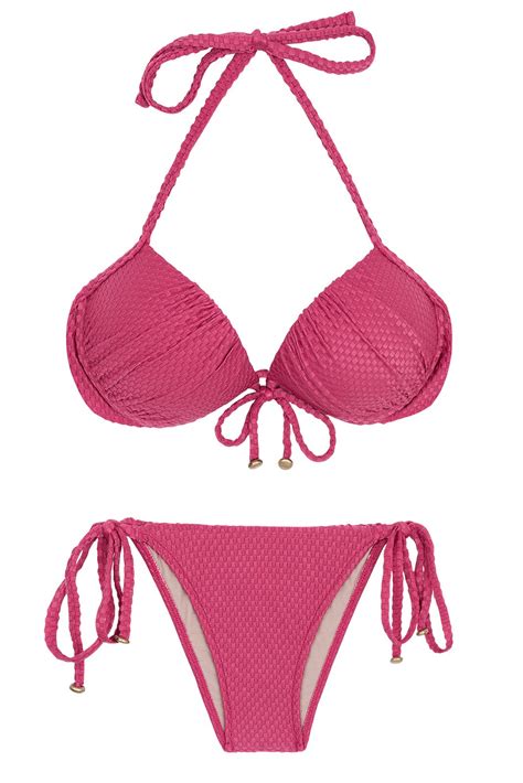 Textured Fuchsia Pink Side Tie Balconette Bikini Cloque Lichia Balconet Rio De Sol