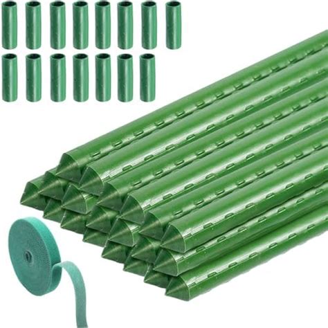 Green Garden Plant Stakes 20pcs Garden Canes Plastic Coated Steel Tube