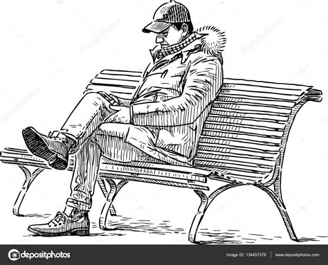Dessin Dun Banc Un Homme Seul S Assied Sur Un Banc Illustration De Vecteur