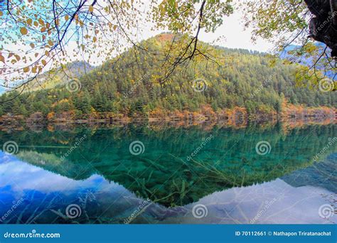 Mirror Lakejiuzhaigounorth Of Sichuan Province China Stock Image