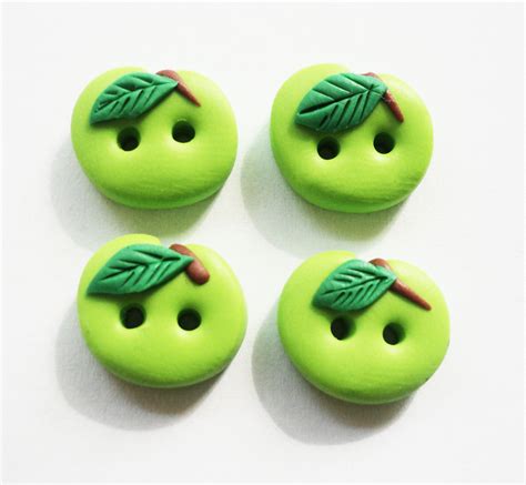 Green Apple Polymer Clay Buttons Set Of 4 On Luulla