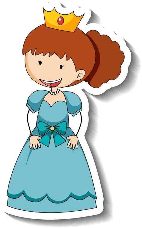 Sticker Template With A Little Princess Cartoon Character Isolated