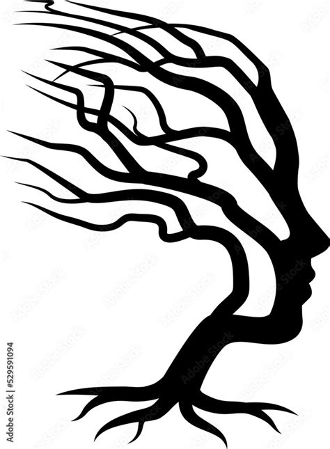 Optical Illusion Woman Tree With Womans Face Silhouette Formed By The