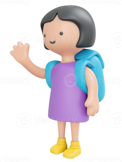 Free 3d Rendering Happy Girl Waving Hand Say Hello With Backpack