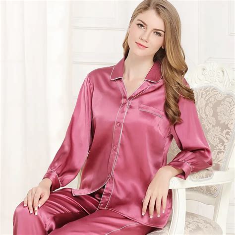 Autumn Women Silk Satin Pajama Sets Solid Color Long Sleeve Sleepwear Set Two Pieces