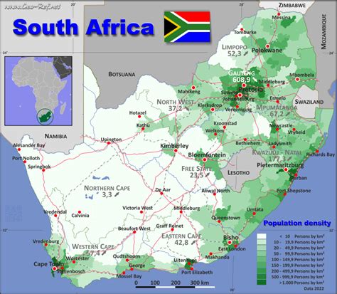 Map South Africa Popultion Density By Administrative Division