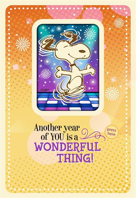 Rated 4.1 | 102,378 views | liked by 100% users. Peanuts® Snoopy Happy Dance Musical Birthday Card With ...