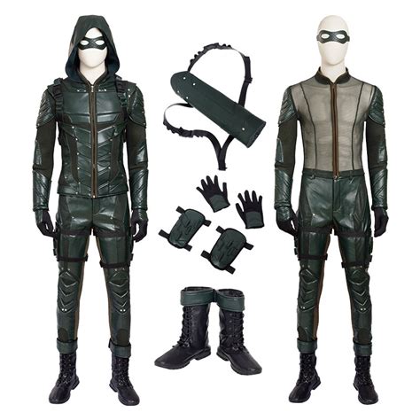 Green Arrow Season 5 Oliver Queen Cosplay Costume For Man Pu Leather