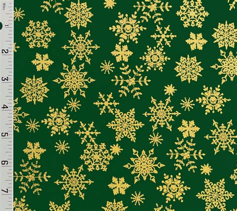 Green Metallic Gold Snowflakes Christmas Holiday Cotton Fabric Choose