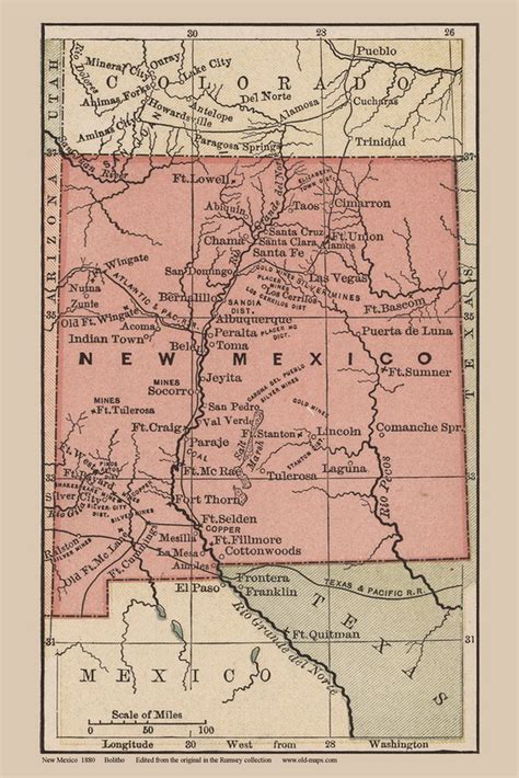 New Mexico 1880 Bolitho Old State Map Reprint Old Maps