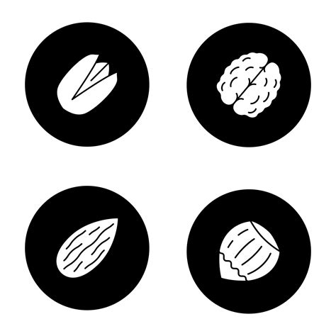 Nuts Types Glyph Icons Set Pistachio Walnut Almond Hazelnut Vector