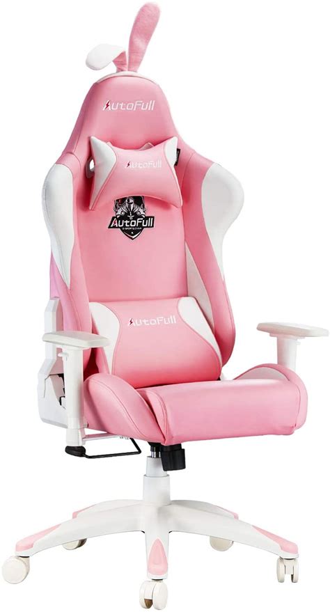 Autofull Pink Gaming Chair With Pink Bunny Ears Cute Gaming Decor