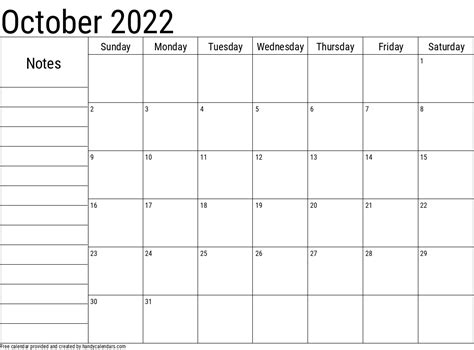 2022 October Calendars Handy Calendars
