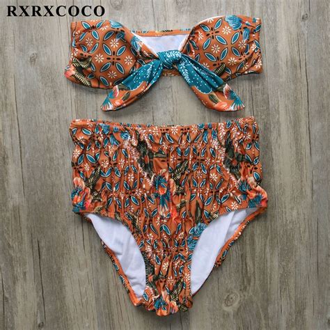 Rxrxcoco Hot Fold Design High Waist Swimwear Women Bikini Set Bandeau