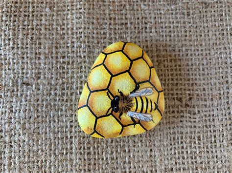 Painted Rock Bee Honeycomb Hand Painted Rock Art Etsy Painted Rock