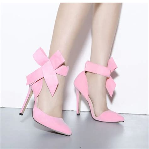 10cm Sexy Ladies High Heels Bow Pointed Shoes Women Stiletto Bluered